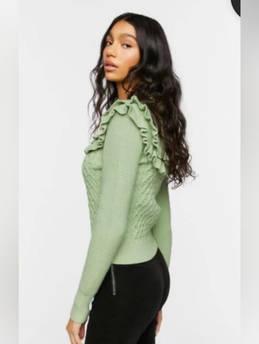 Forever 21 Mint Green Ruffled Cable Knit Sweater